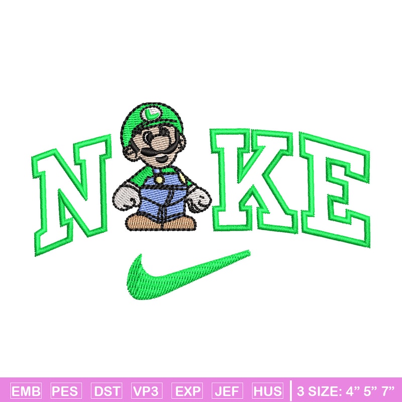 Nike mario green embroidery design, Mario embroidery, Nike design, Embroidery shirt, Embroidery file, Digital download.jpg