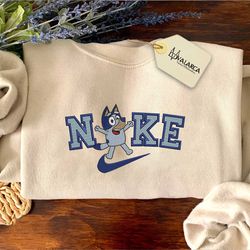 NIKE x Bluey Dog Embroidered Sweatshirt, Inspired Brand Embroidered Sweatshirt, Brand Embroidered Hoodie, Inspired Brand Embroidered Crewneck, Brand Embroidered Gift