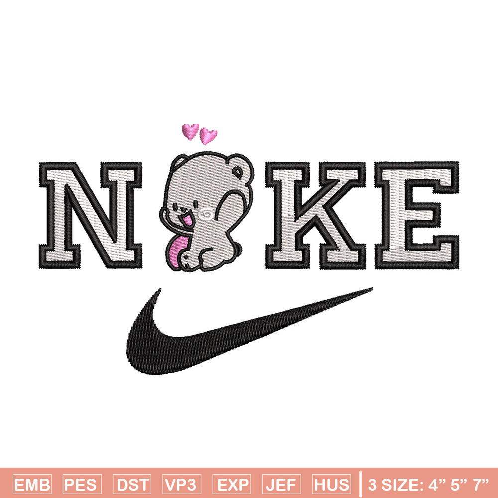 Nike x bear cute embroidery design, Bear embroidery, Nike design, Embroidery shirt, Embroidery file, Digital download.jpg