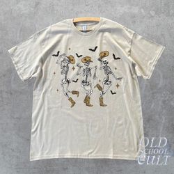 dancing cowboy skeleton t-shirt, halloween western vibe unisex shirt, vintage skeleton shirt, spooky season, cowboy funn