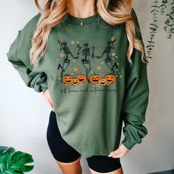 dancing skeleton cute pumpkins halloween sweatshirt, funny halloween shirt, womens harvest pumpkin shirt, fall shirt, pu