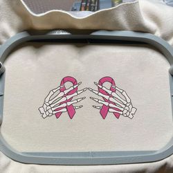 Skeleton Hand Embroidery Design, Support Cancer Embroidery Design, In October We Were Pink Embroidery Design, Pink Ribbon Embroidery Design