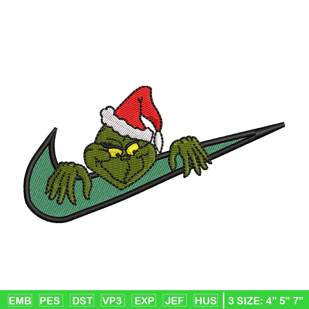 Nike x grinch embroidery design, Chrismas embroidery, Nike design, Embroidery shirt, Embroidery file,Digital download.jpg