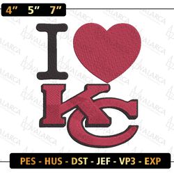 I Love Kansas City Embroidery Design, NFL Kansas City Chiefs Football Logo Embroidery Design, Famous Football Team Embroidery Design, Football Embroidery Design, Pes, Dst, Jef, Files