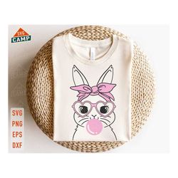 cute bunny rabbit with bandana glasses bubblegum svg, easter bunny svg, bunny face svg, happy easter svg, cute bunny svg