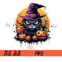 pumpkin cat png, witch cat png, halloween cat png