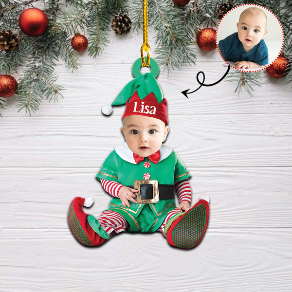 Baby Elf Custom Ornament, Baby Photo Ornament, First Christmas Ornament, Christmas Gift - 1.jpg