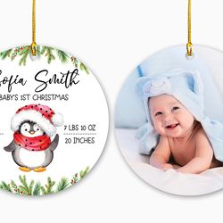 Baby Penguin Birth Stats Ornament, Babys First Christmas Ornament