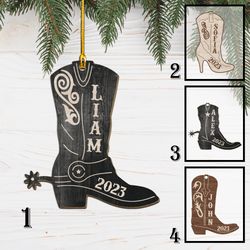 Cowboy Boot Wooden Ornament, Personalized Cowboy Boots Christmas Ornament