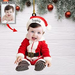 Custom Baby Face Photo Ornament, Funny Baby Santa Ornament