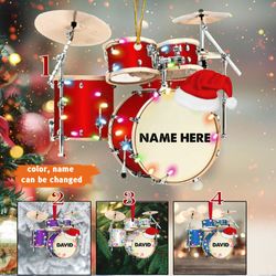 drum set personalized christmas ornament, drum with christmas  light flat ornament