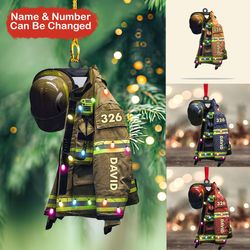 firefighter suits christmas light, personalized firefighter flat ornament gift for firefighters