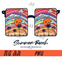 vintage retro summer beach png, sunset vacation paradise beach summer png