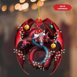 personalized dragon christmas lights flat ornament, merry xmas dragon ornament