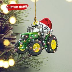 personalized tractor christmas ornament, xmas light tractor flat ornament