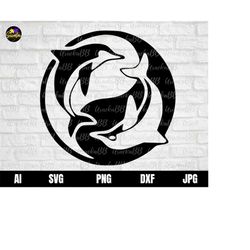 dolphins yin yang svg, dolphins svg, dolphin svg, ying yang svg, ying yang silhouette files for cricut, instant download