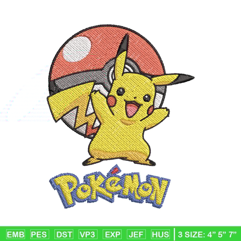 Pikachu embroidery design, Pokemon embroidery, Anime design, Embroidery shirt, Embroidery file, Digital download (2).jpg