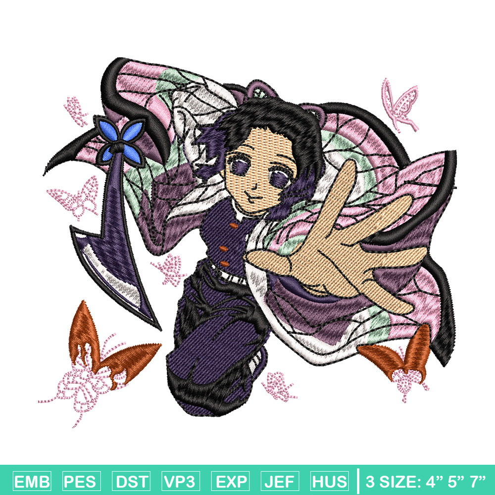 Kochou Shinobu embroidery design, Kimetsu no Yaiba embroidery, logo design, anime design, anime shirt, Digital download.jpg