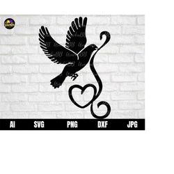 flying pigeon with heart svg, love dove svg, pigeon svg, peace dove svg, pigeon love svg, , bird svg, pigeon silhouette
