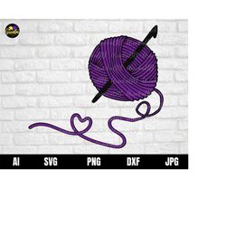 purple yarn heart svg, purple yarn ball svg, heart svg, crochet svg, crochet ball svg, yarn heart svg, color crochet yar