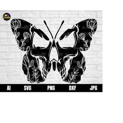 flower skull svg, butterfly skull svg, floral skull svg, skull butterfly svg, halloween butterfly, skull and butterfly s