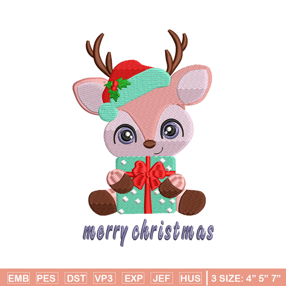 Reindeer chibi embroidery design, Chrismas embroidery, Embroidery file, Embroidery shirt, Emb design,Digital download.jpg