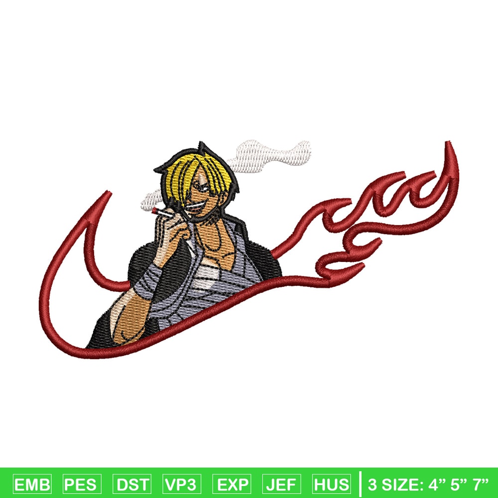 Sanji swoosh embroidery design, One piece embroidery, Nike design, Embroidery shirt, Embroidery file, Digital download.jpg