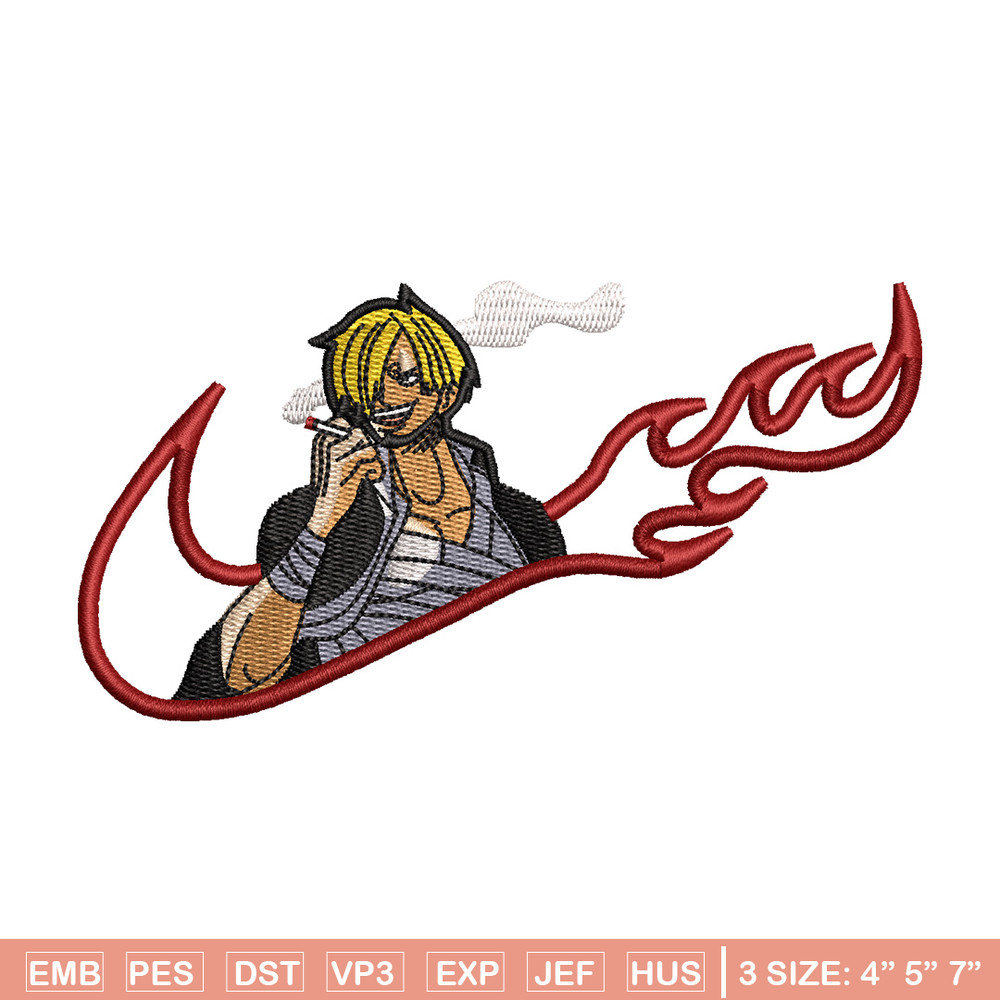 Sanji swoosh embroidery design, One piece embroidery, Nike design, Embroidery shirt, Embroidery file, Digital download.jpg