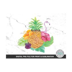 luau pineapple flamingo hibiscus png, tropical design sublimation