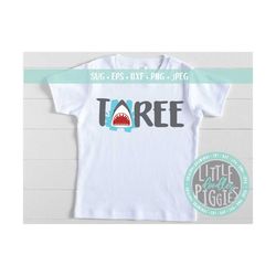 third shark birthday svg png cutfile, shark 3rd birthday svg, shark three svg, shark 3 party svg dxf