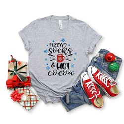 fuzzy socks hot cocoa tshirt, hot cocoa and fuzzy socks christmas shirt, hello winter shirt, winter season coffee shirt