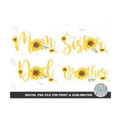 sunflower birthday mom dad png, sunflower brother sister print, fall birthday family bundle