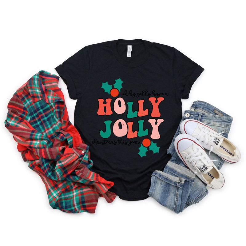 Holly Jolly Christmas Shirt, Holly Jolly Vibes Christmas Shirt,Vintage Santa Tee Shirt,Christmas Tee,Christmas Tshirt,Holly Jolly Crewneck - 1.jpg