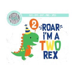 two rex svg png cut file, i'm a 2 rex, dinosaur 2, dinosaur 2nd birthday design sublimation