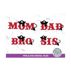pirate family bundle, svg png cut file, pirate mom, pirate dad, pirate bro, pirate sis