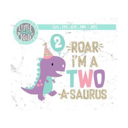 girl two-a-saurus svg png cut file, girl dinosaur 2 svg, dinosaur second birthday design file, pink dinosaur birthday cl