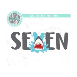 seven shark birthday svg png cutfile, shark birthday 7, birthday boy 7 svg, shark seventh birthday sublimation