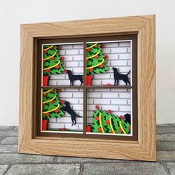 Dog Knock Over Christmas Tree Shadow Box SVG/ Funny Pet Christmas Card/ Christmas Cricut SVG/ For Cricut/ For Silhouette