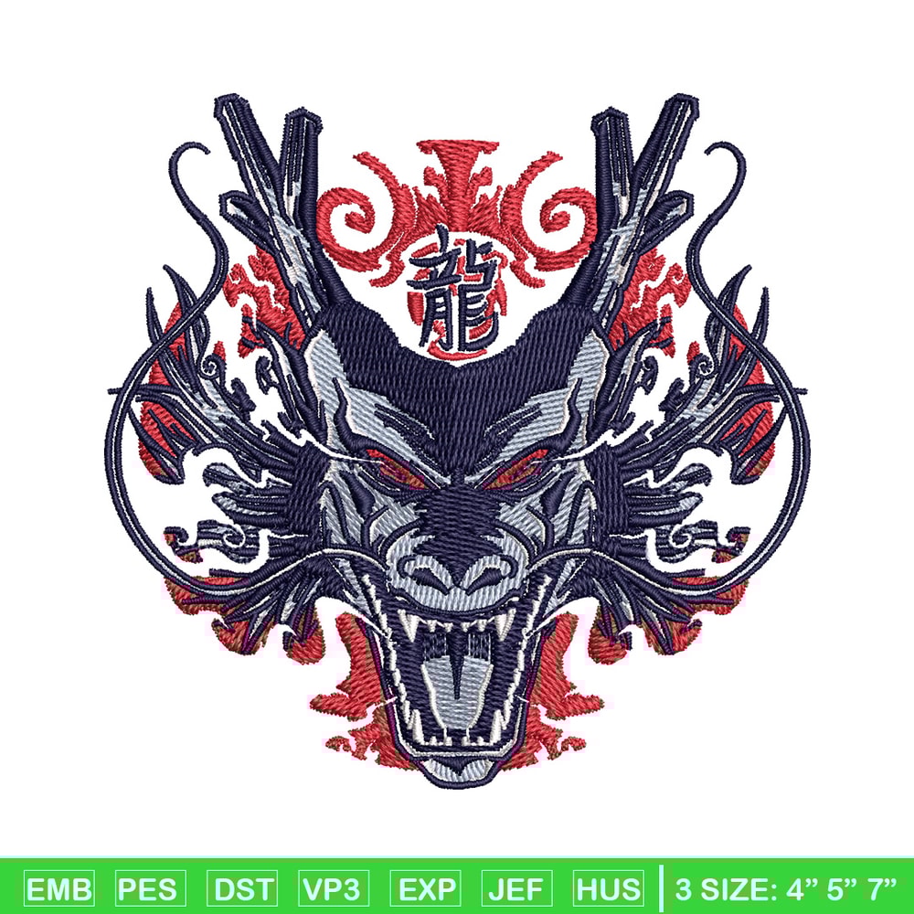 Shenron black embroidery design, Dragonball embroidery, Anime design, Embroidery shirt, Embroidery file, Digital download.jpg