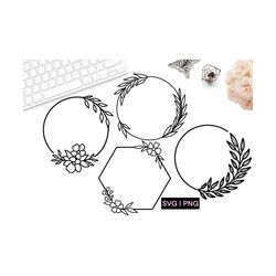 floral wreath svg, floral frame svg, hand drawn wreath, flower border svg, floral svg, wreath clipart, circle border svg