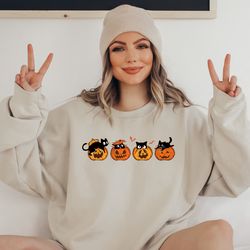 ghost cat halloween sweatshirt, black cat and pumpkin sweatshirt, witch cat shirt, spooky cat sweater, witch halloween s