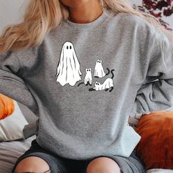 ghost cats halloween sweatshirt, halloween shirt, halloween cat clothes, cat lover gift, funny halloween cat shirt, fall
