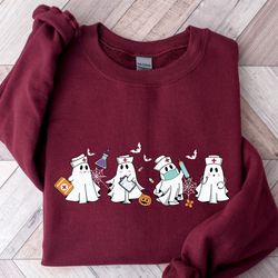 ghost nurse sweatshirt, halloween sweatshirt, halloween nurse sweatshirt, funny halloween hoodie, cute nurse sweatshirt