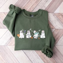 ghost nurses sweatshirt, nurse halloween t-shirt, spooky nurse sweater, trick or treat nurse shirt, gift shirt for nurse