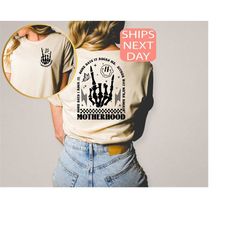 motherhood sometimes i rock it sometimes it rocks me, front & back design shirt, mama shirt, mom shirt, women's t-shirts