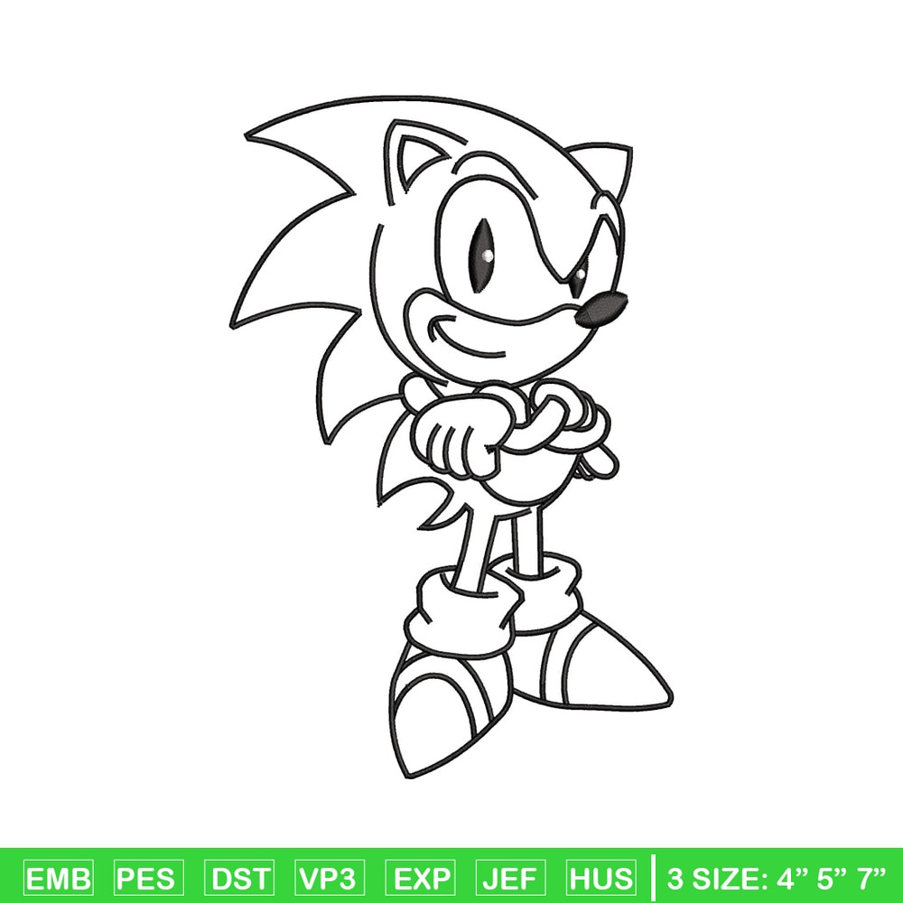 Sonic black white embroidery design, Sonic embroidery, Emb design, Embroidery shirt, Embroidery file, Digital download.jpg