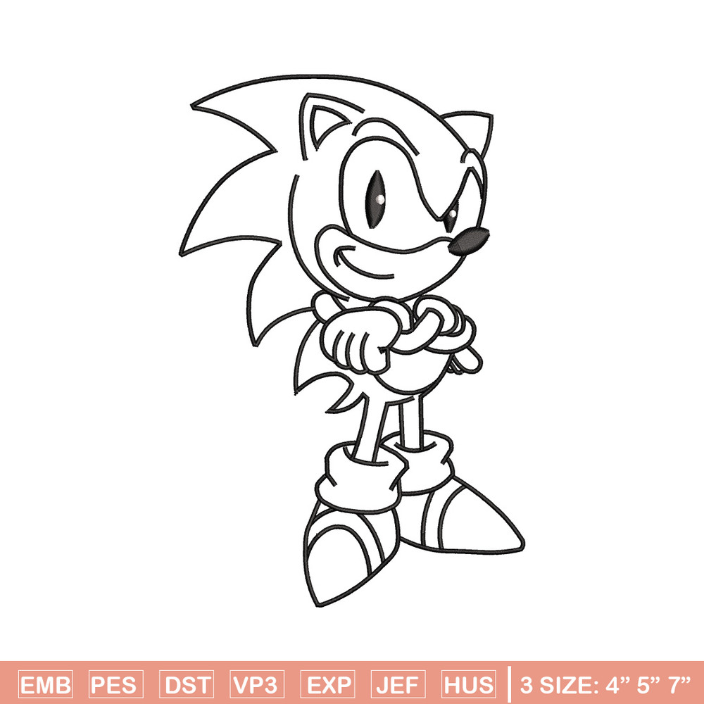 Sonic black white embroidery design, Sonic embroidery, Emb design, Embroidery shirt, Embroidery file, Digital download.jpg