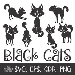 Black Cats Silhouettes | Halloween Clipart | Vector Illustrations | SVG cut files