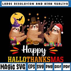 happy hallothanksmas png, halloween christmas thanksgiving png, cute sloth, sloth christmas