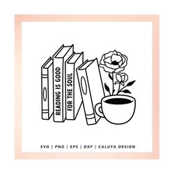 Floral Book SVG | Book Lover SVG, Book Reader SVG, Books and Coffee svg, Library svg, diy gift for book lovers, bookish